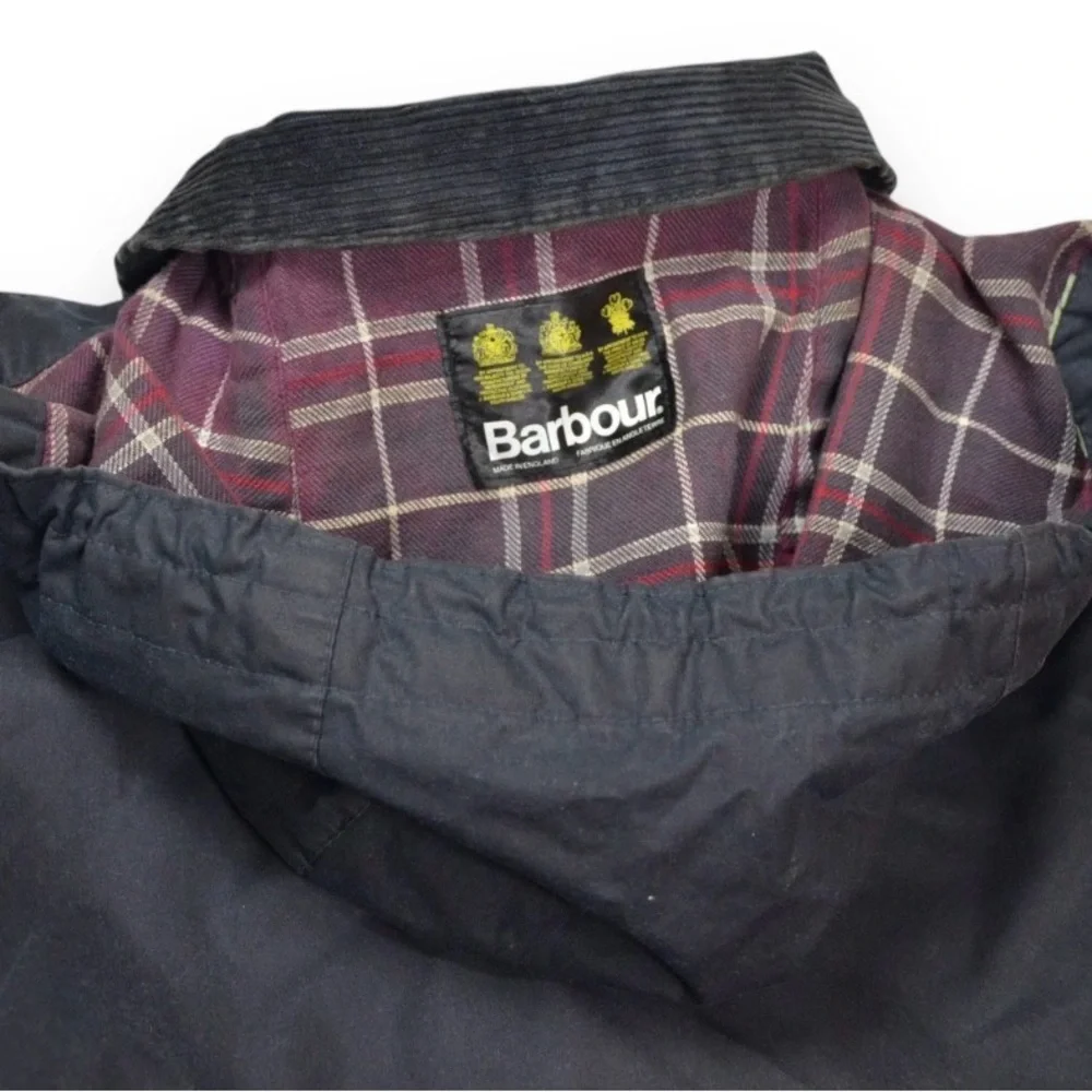 VTG Barbour Border Wax Jacket With Hood 1994 A205 Navy Blue Made In England C38 - Picture 9 of 16